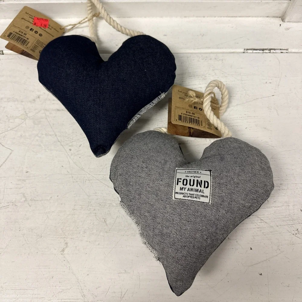 Lot Of 2 The Original FOUND My Animal‎ Denim HEART Rope Dog Toy Sz M